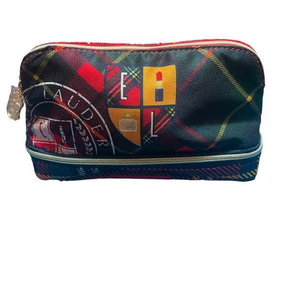 Estee Lauder 2024 Scottish Check Double Zip Makeup Pouch - Picture 1 of 11